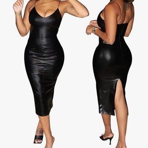 Faux leather midi dress